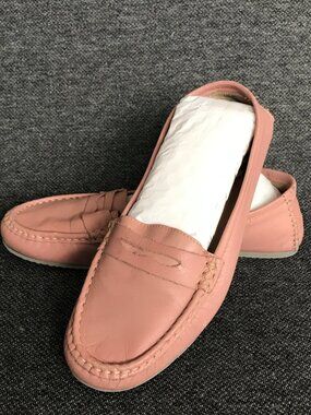 Famolare Womens Pink Leather Penny Loafers Moc Toe Slip On Flats Shoes Size 10